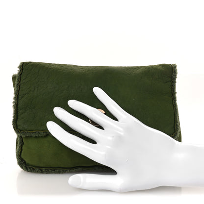 Chanel Suede Shearling Flap Clutch Green 2 of 10