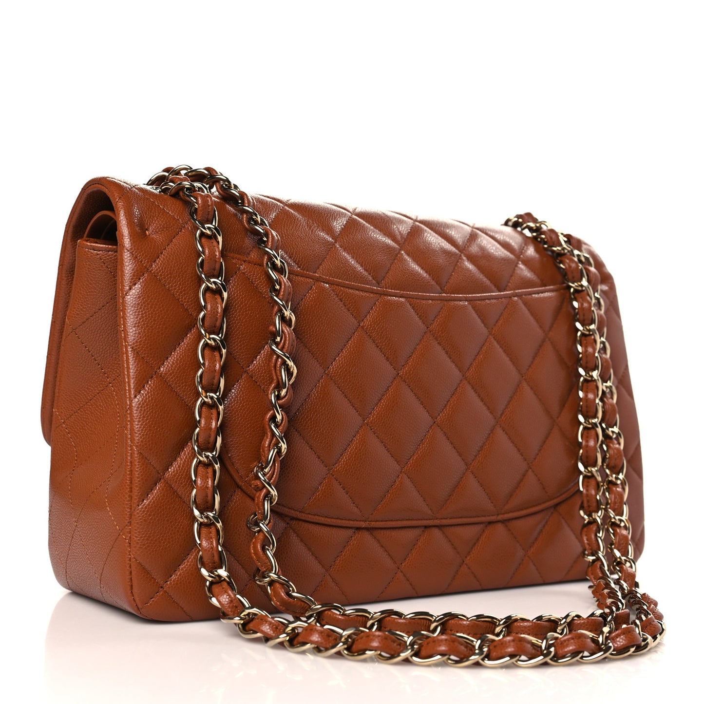 Caviar Quilted Jumbo Double Flap Light Brown