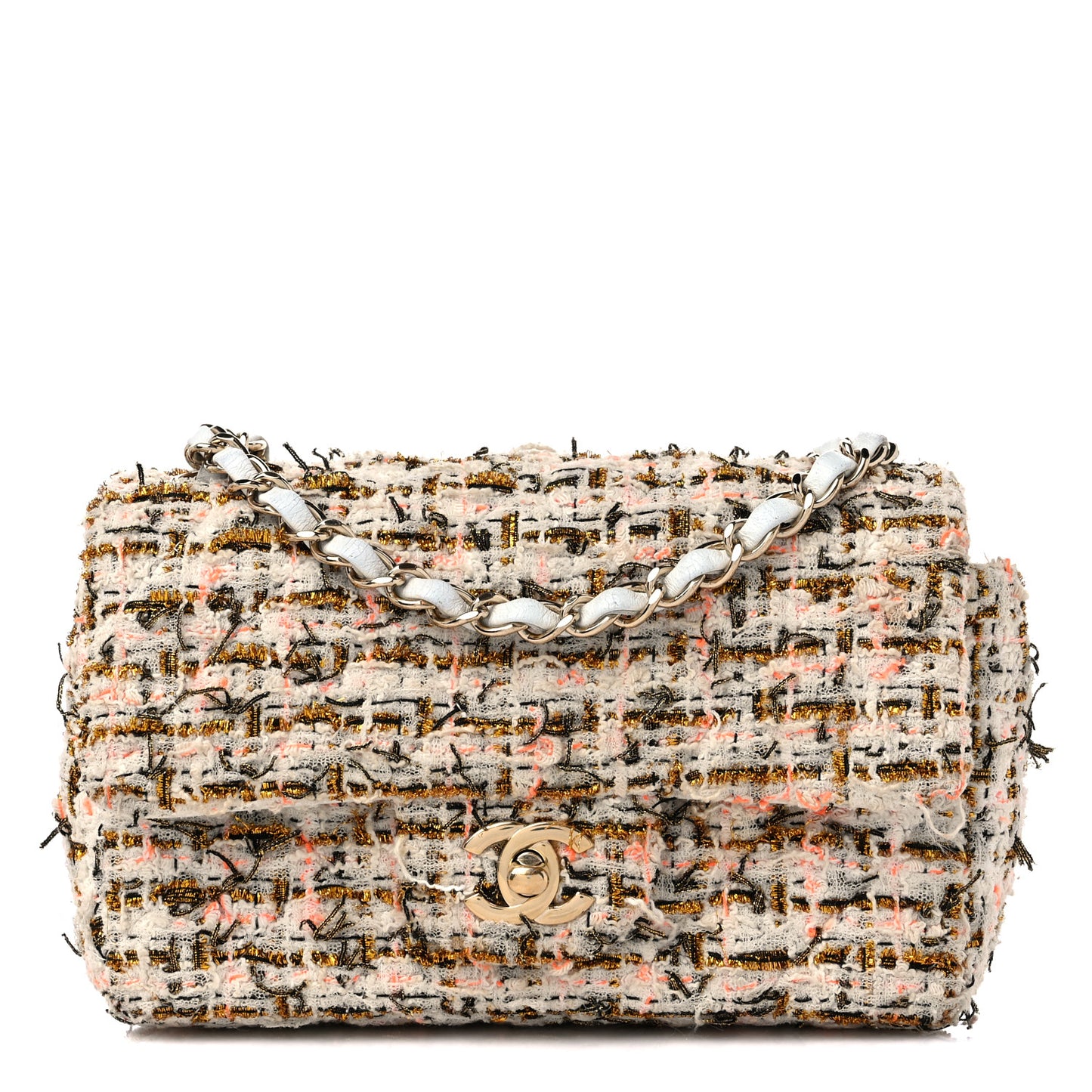 Tweed Quilted Mini Rectangular Flap White