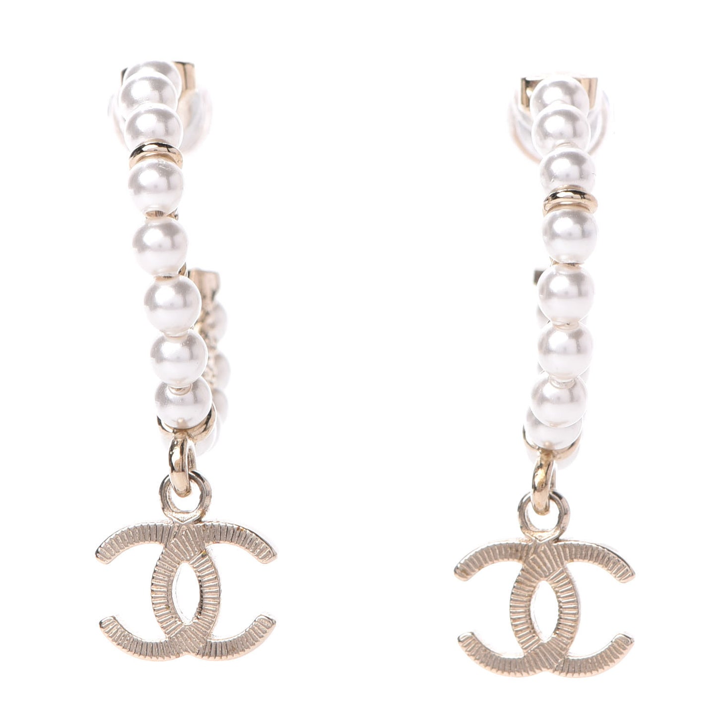 Pearl Charms CC Hoop Earrings Gold