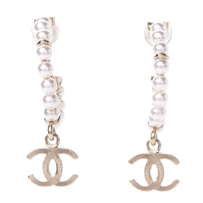 Chanel Pearl Charms CC Hoop Earrings Gold 1 of 5