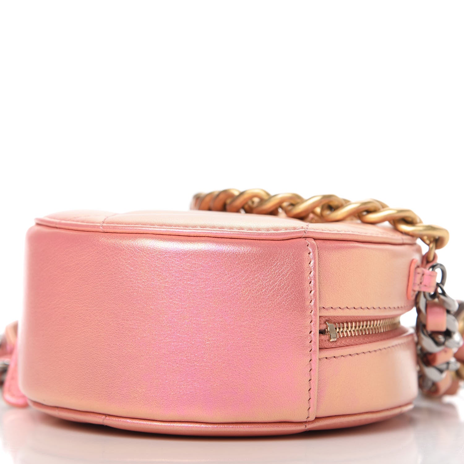 Chanel Iridescent Calfskin Quilted Chanel 19 Round Clutch With Chain Pink 7 of 10