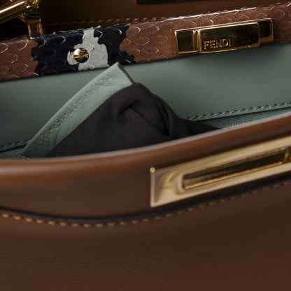 Fendi Vitello Seta Shiny Nappa Ayers Medium Peekaboo Iconic Satchel Brownie Menta 10 of 12