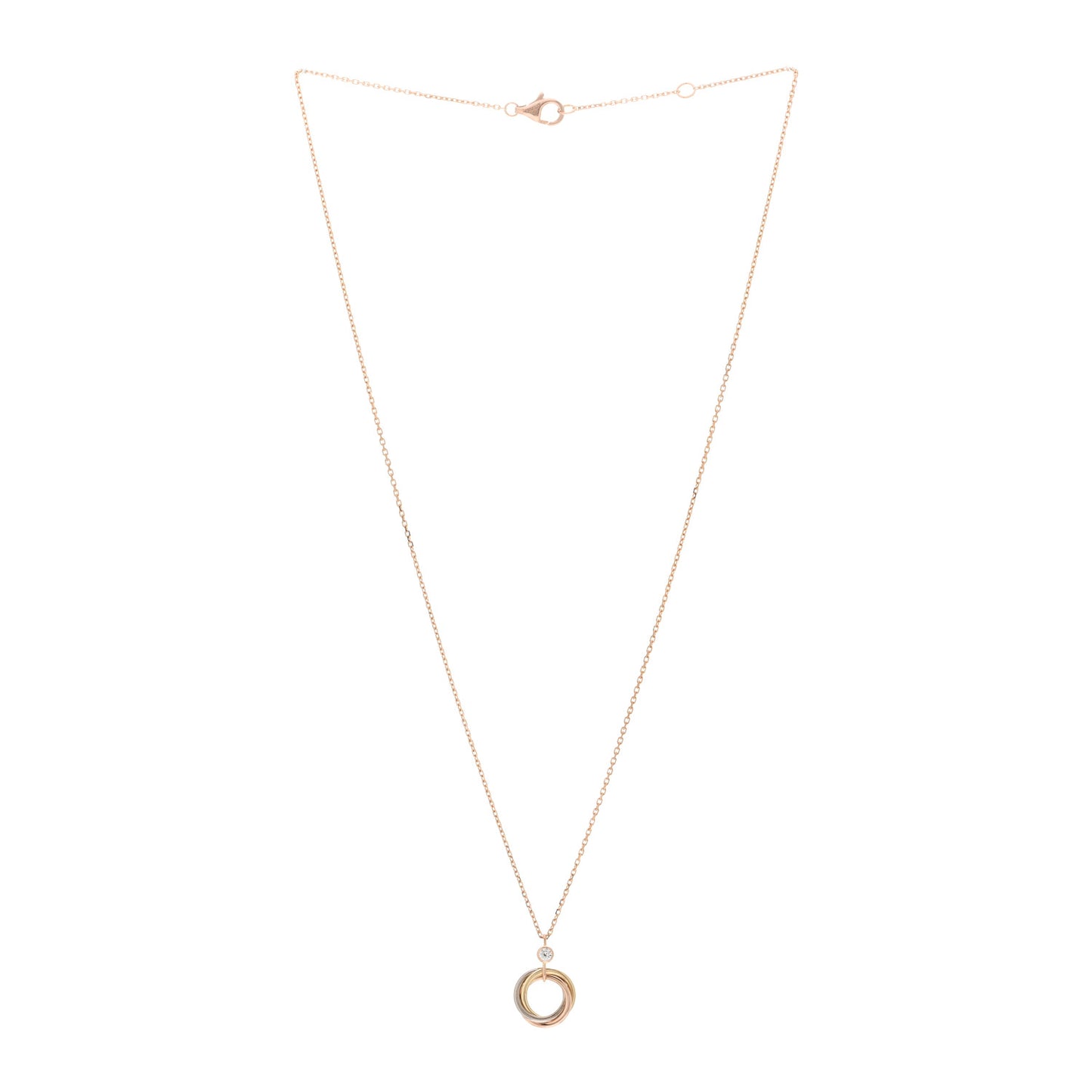18K Pink Yellow White Gold Diamond Trinity Pendant Necklace