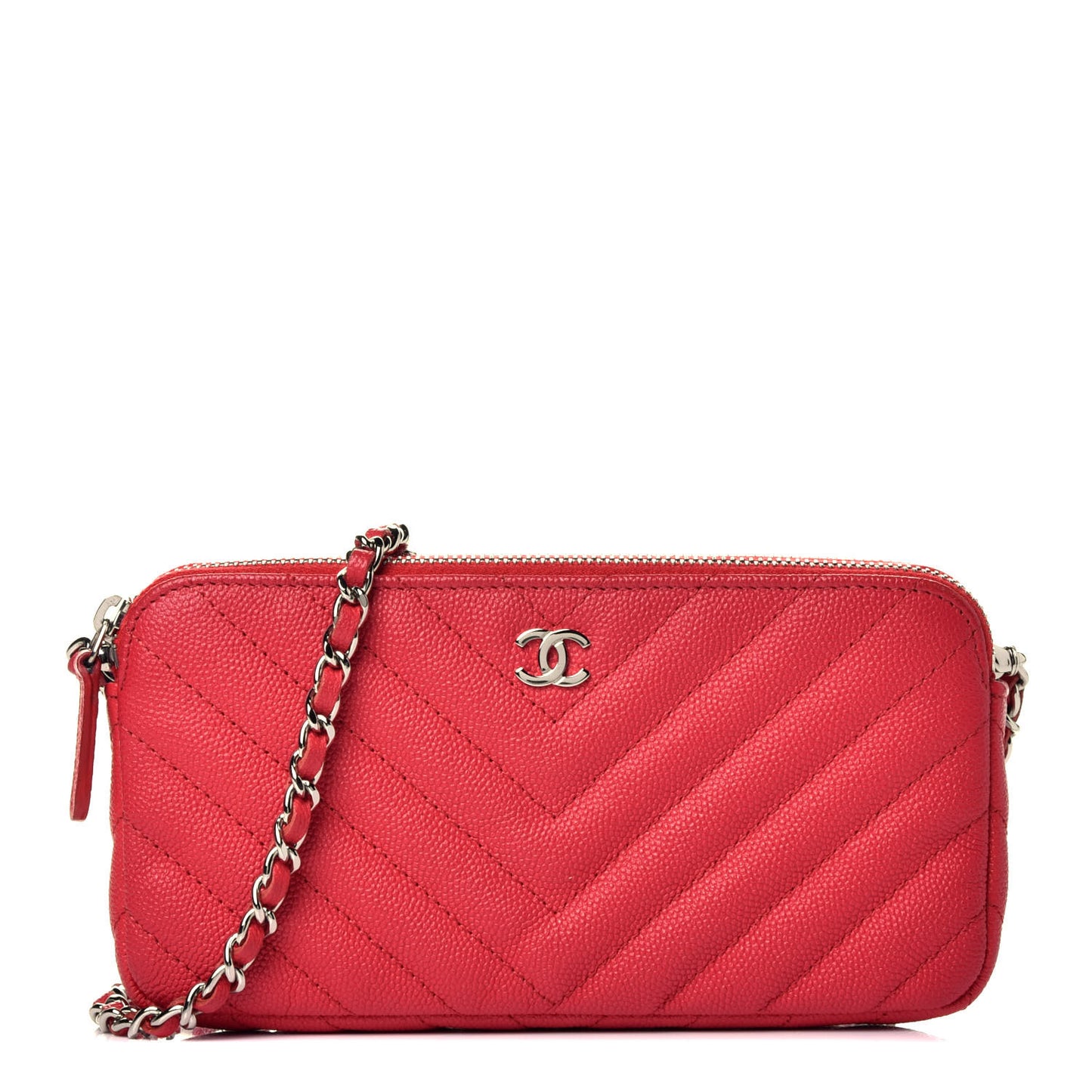 Caviar Chevron Quilted Small Clutch With Chain Light Red
