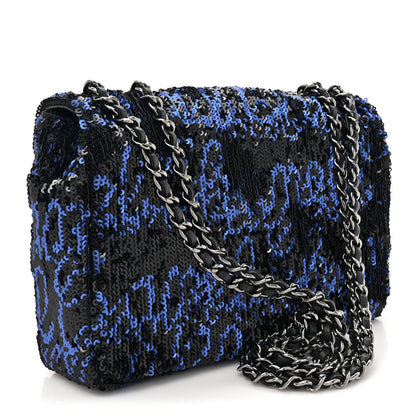 Chanel Sequin Logo Mini Rectangular Flap Black Blue 3 of 10