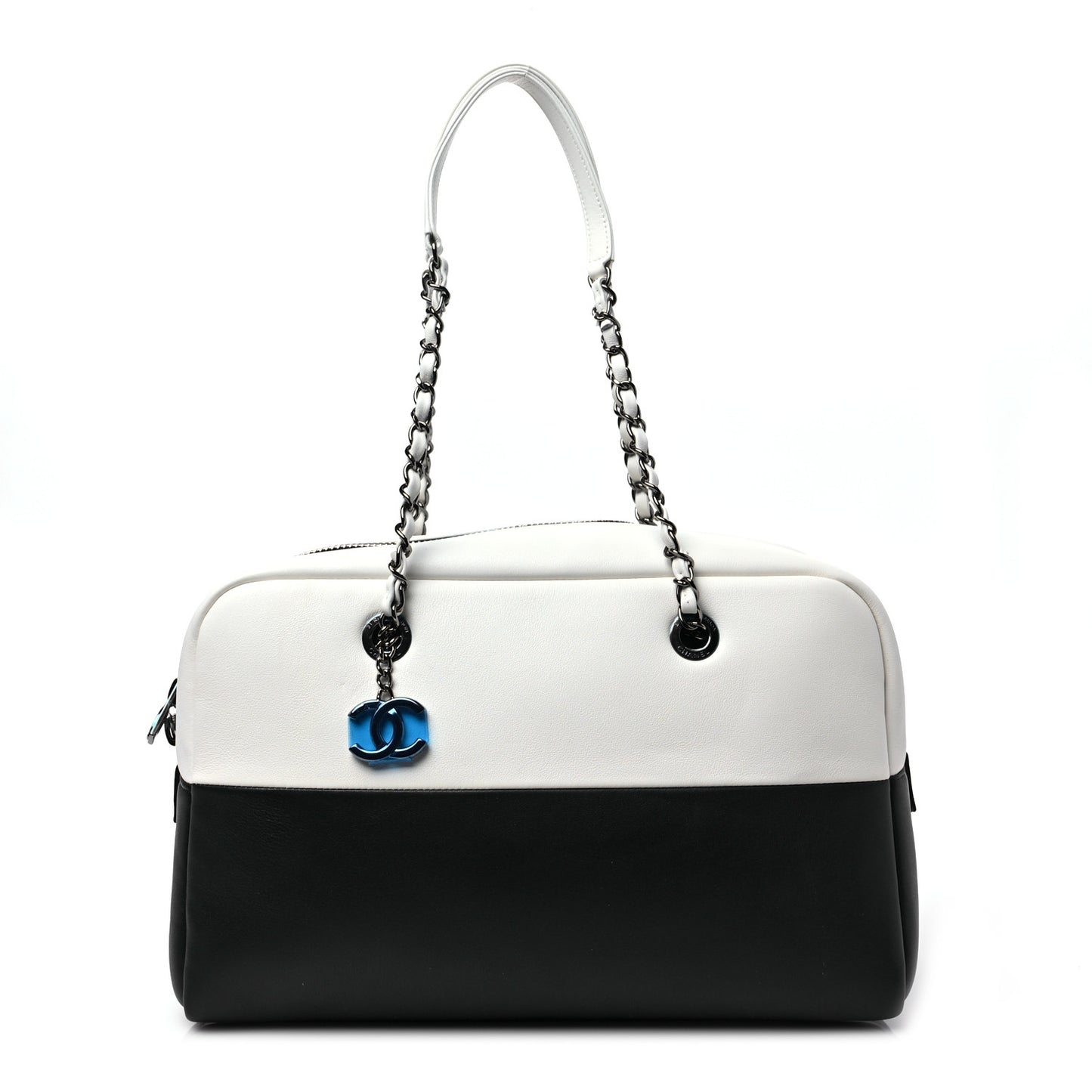 Calfskin Timeless Duo Bowling Bag White Black