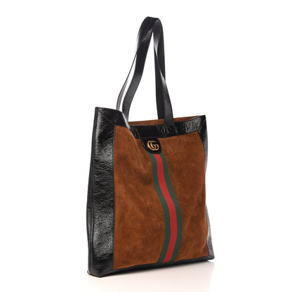 Gucci Suede Patent Web Large Ophidia Vertical Shopping Tote Nocciola Black 2 of 9
