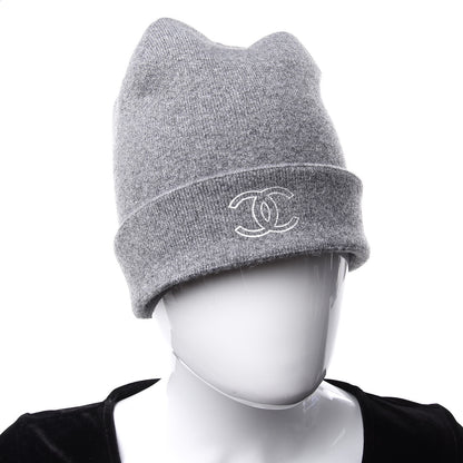 Chanel Cashmere Blend CC Beanie Hat Grey 2 of 5