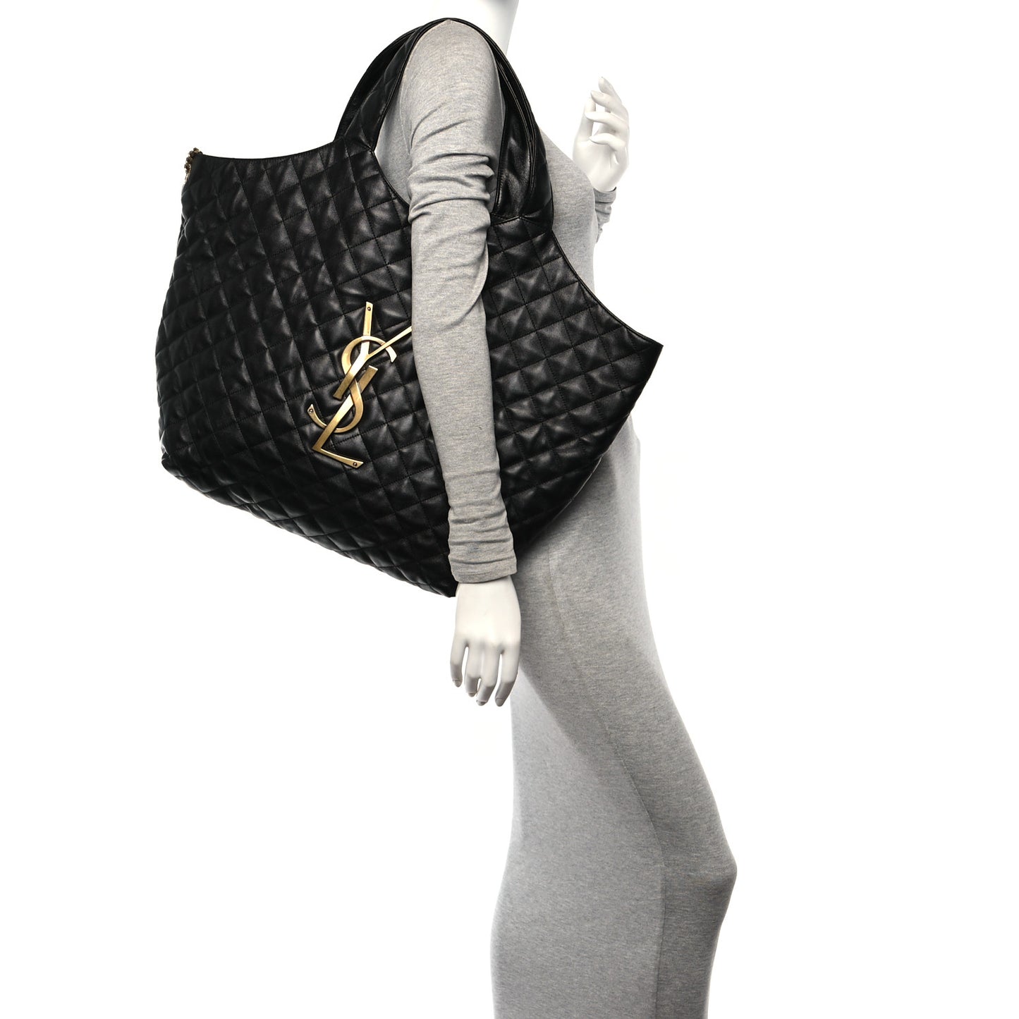 Lambskin Quilted Maxi Icare Shopping Tote Black