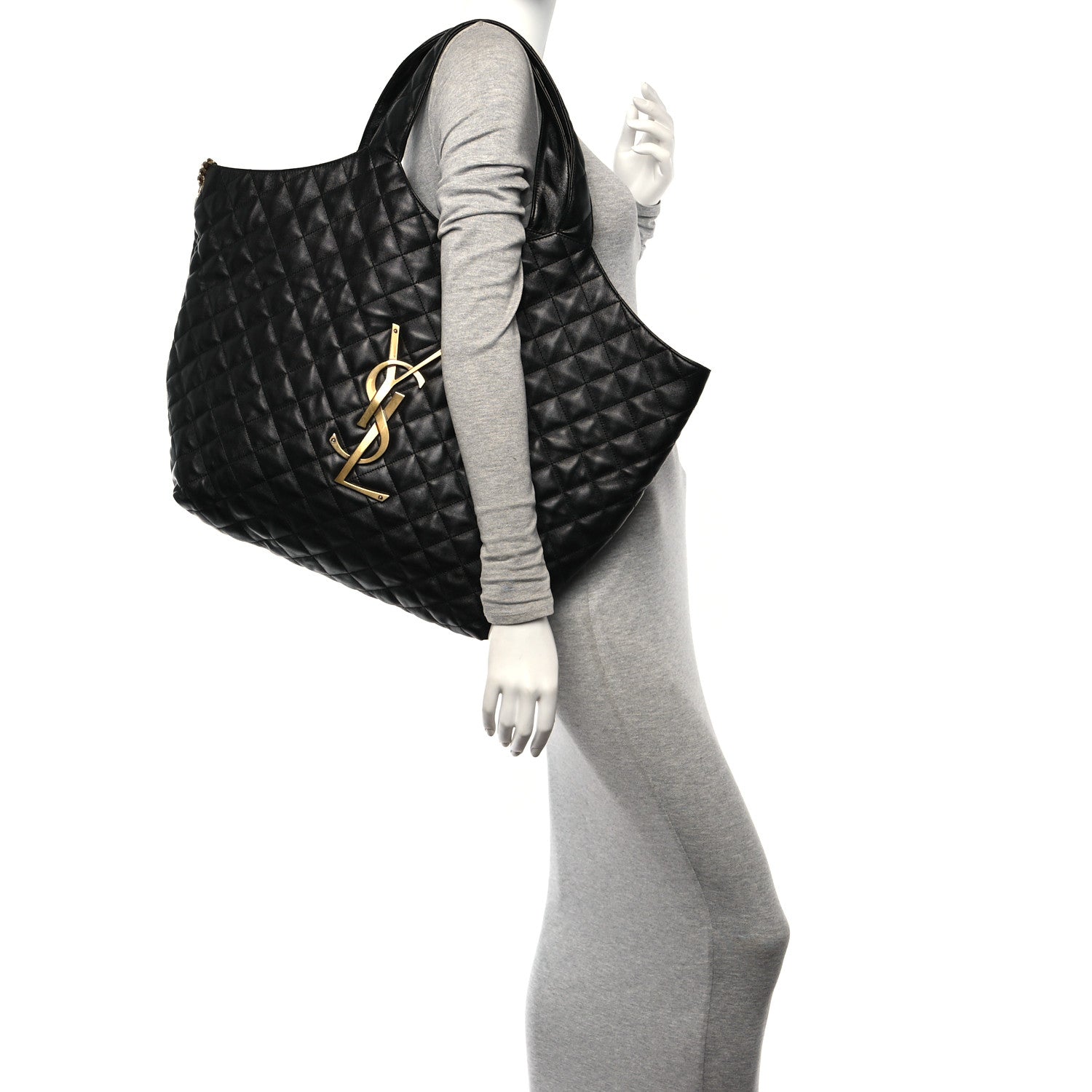 Saint Laurent Lambskin Quilted Maxi Icare Shopping Tote Black 2 of 13