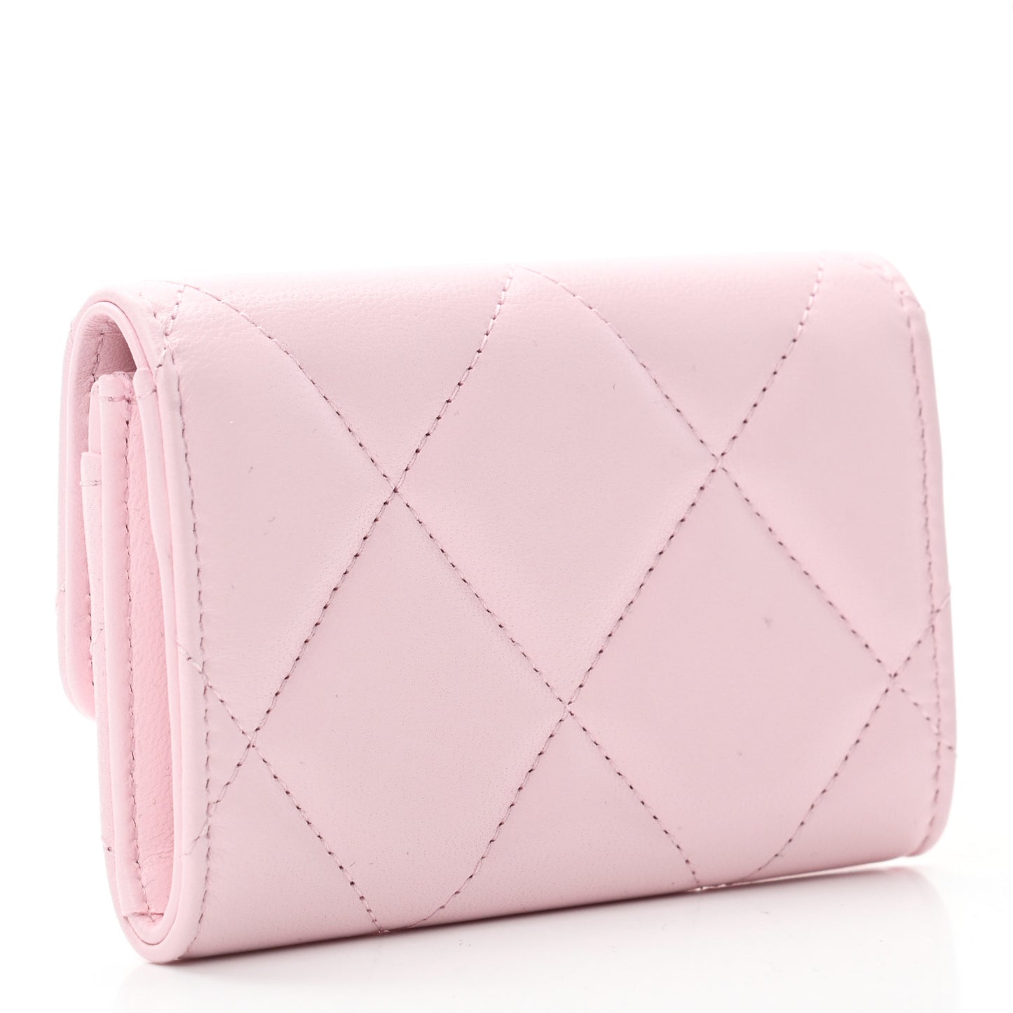 Shiny Goatskin Quilted Chanel 19 Flap Card Holder Light Pink