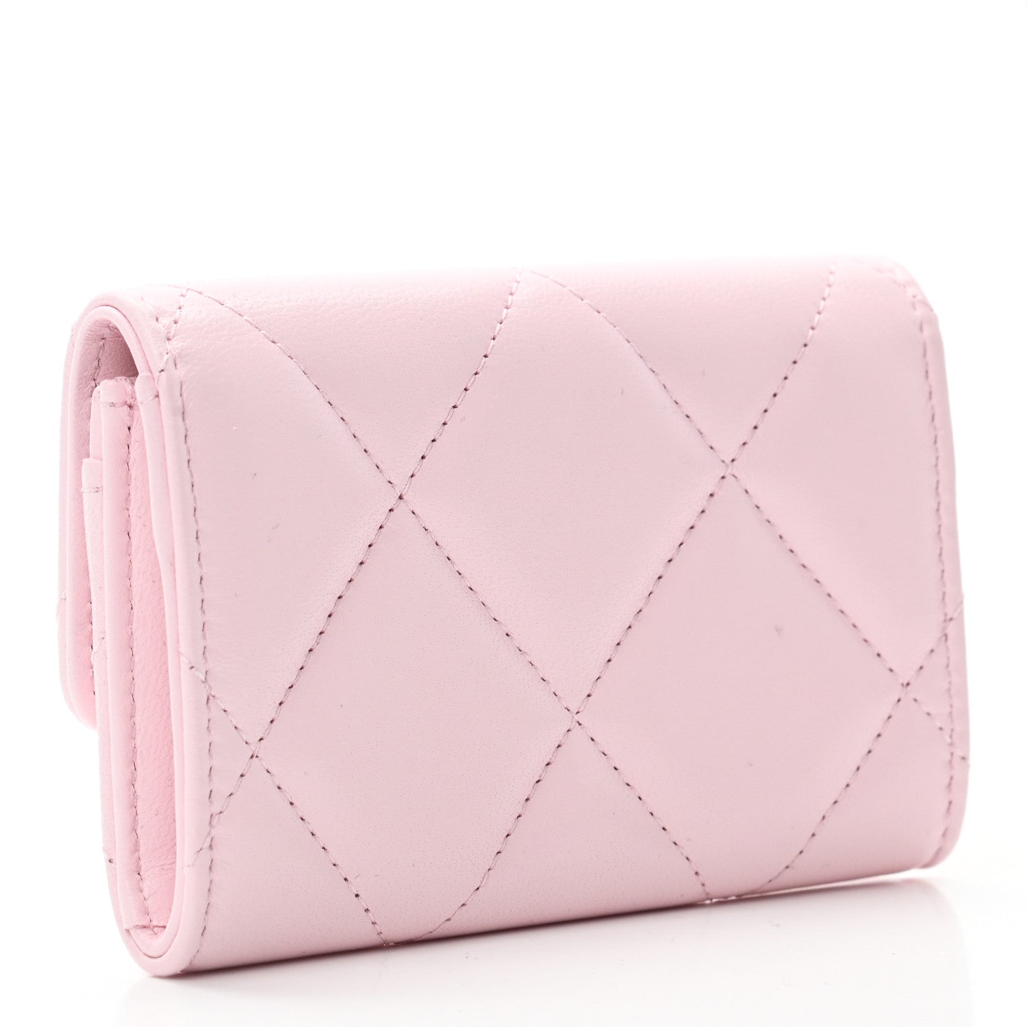 Chanel Shiny Goatskin Quilted Chanel 19 Flap Card Holder Light Pink 3 of 8