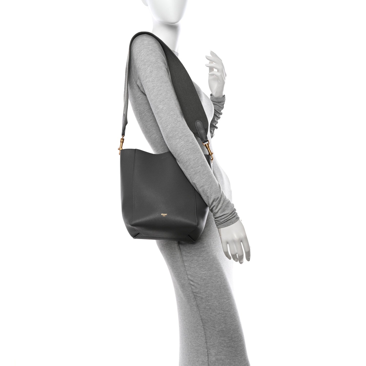 Celine Soft Grained Calfskin Small Sangle Bucket Bag Kohl 2 of 15