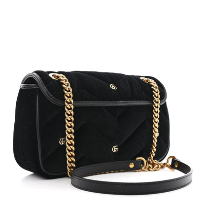 Gucci Velvet Matelasse Double G Studs Small Torchon GG Marmont Shoulder Bag Black 3 of 11