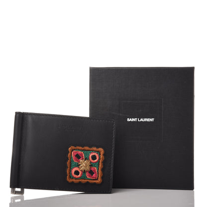 Saint Laurent Calfskin Embroidered Bill Clip Card Case Black 9 of 9