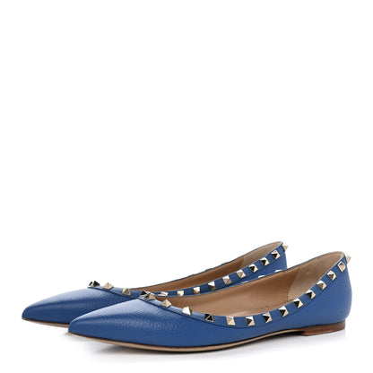 Valentino Garavani Pebbled Calfskin Rockstud Ballerina Flats 41 Baltique 4 of 7