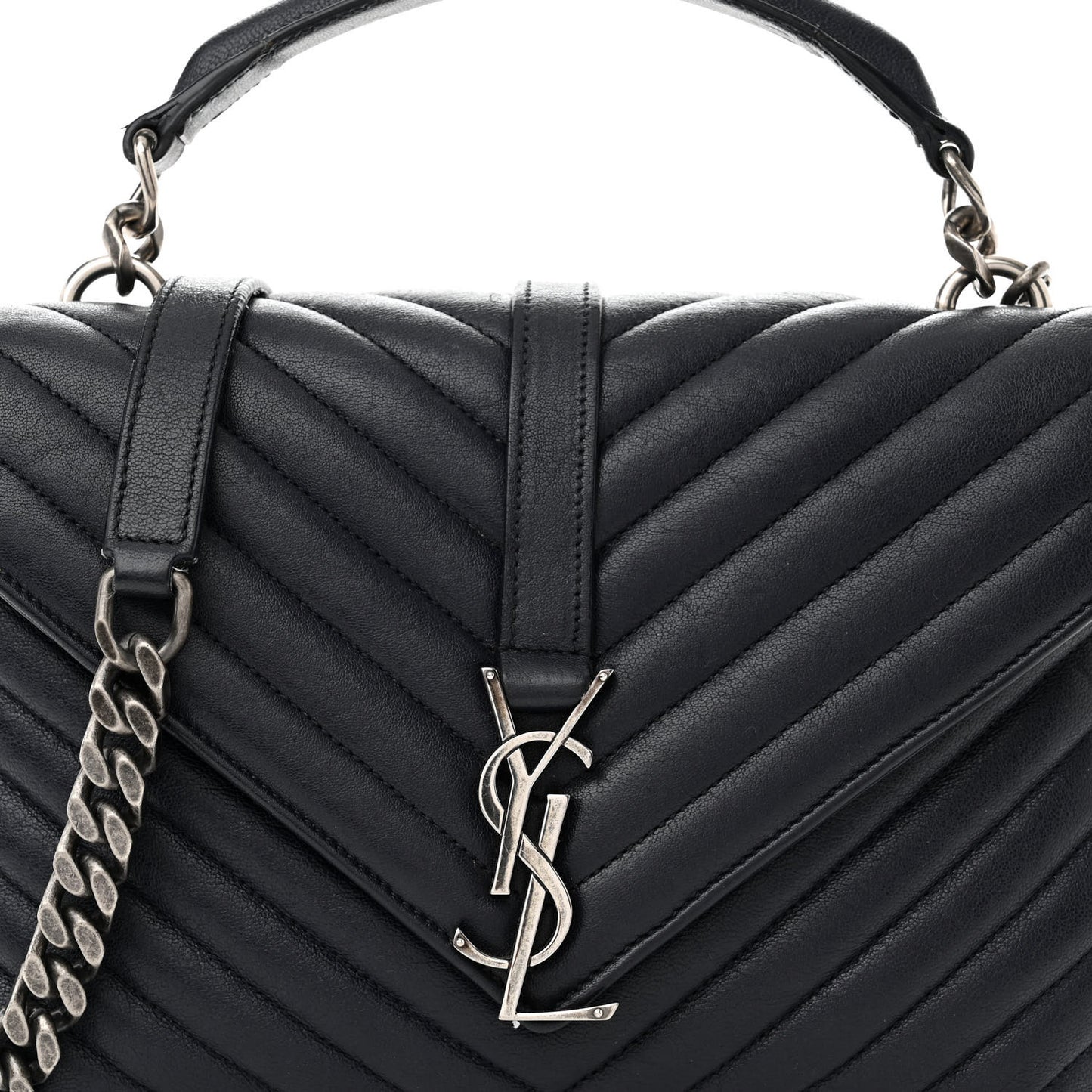 Sheepskin Matelasse Chevron Monogram Medium College Bag Deep Marine