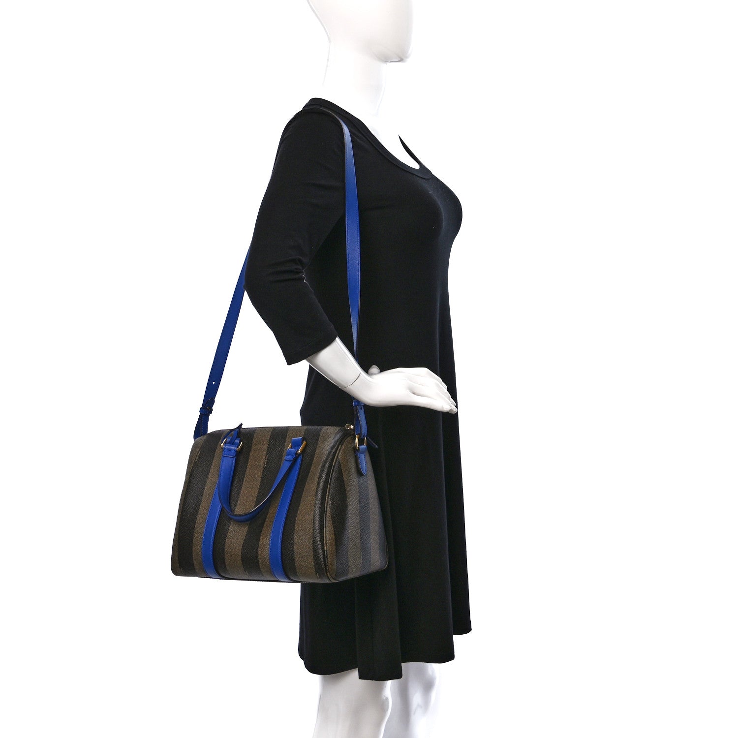 Fendi Pequin Spalmati Vitello Flamingo Small Boston Tobacco Blue Neon 2 of 9