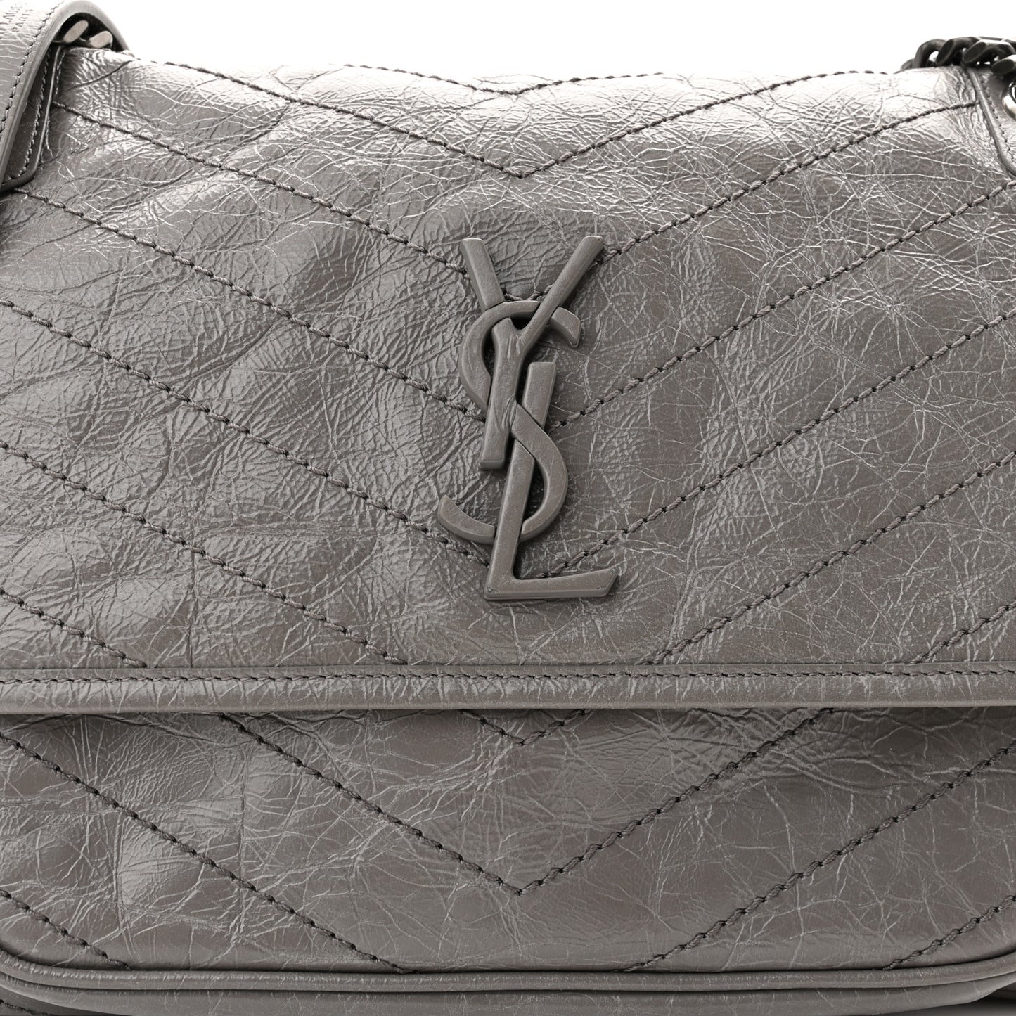 Crinkled Calfskin Matelasse Monogram Medium Niki Chain Satchel Fog
