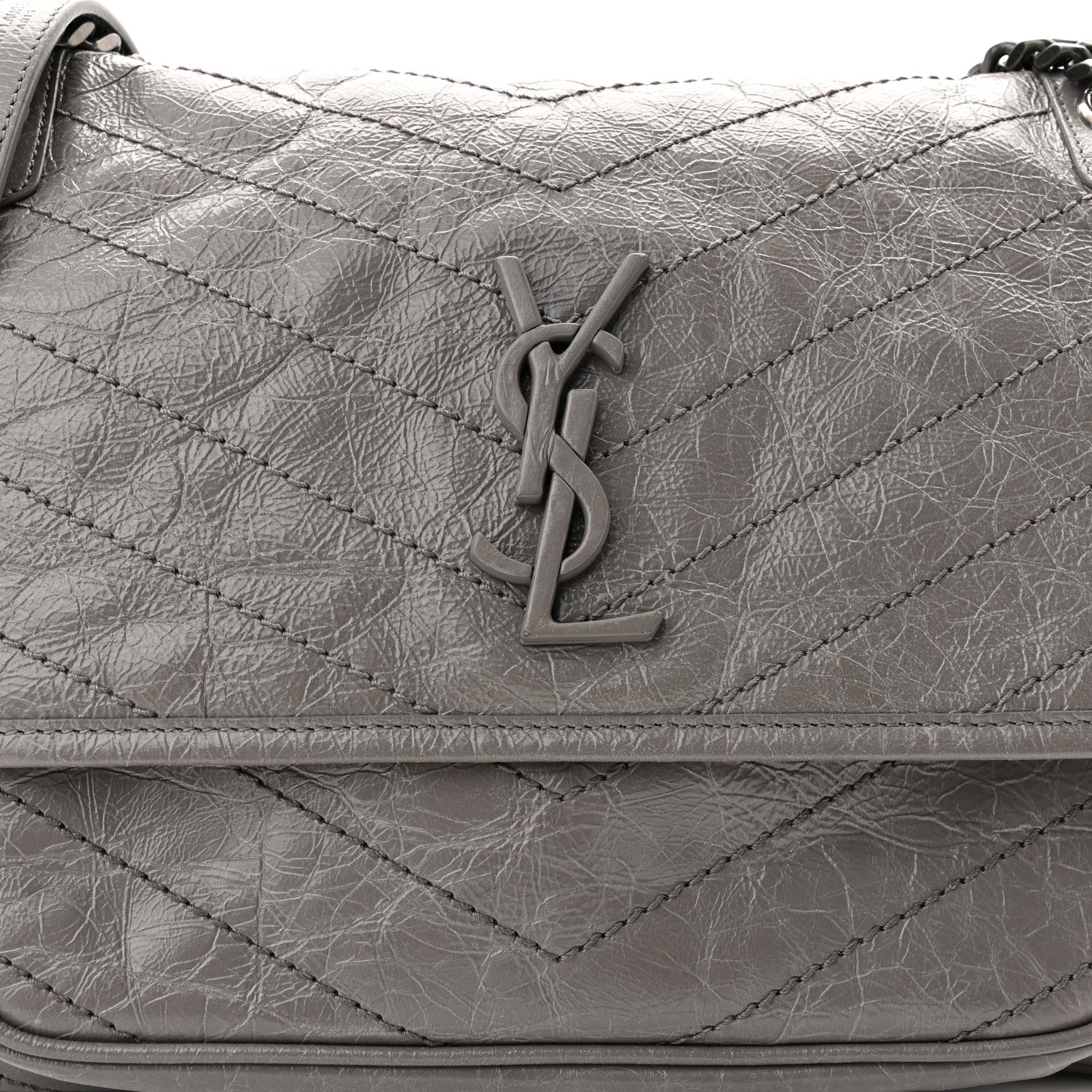 Saint Laurent Crinkled Calfskin Matelasse Monogram Medium Niki Chain Satchel Fog 8 of 10