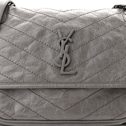 Saint Laurent Crinkled Calfskin Matelasse Monogram Medium Niki Chain Satchel Fog 8 of 10