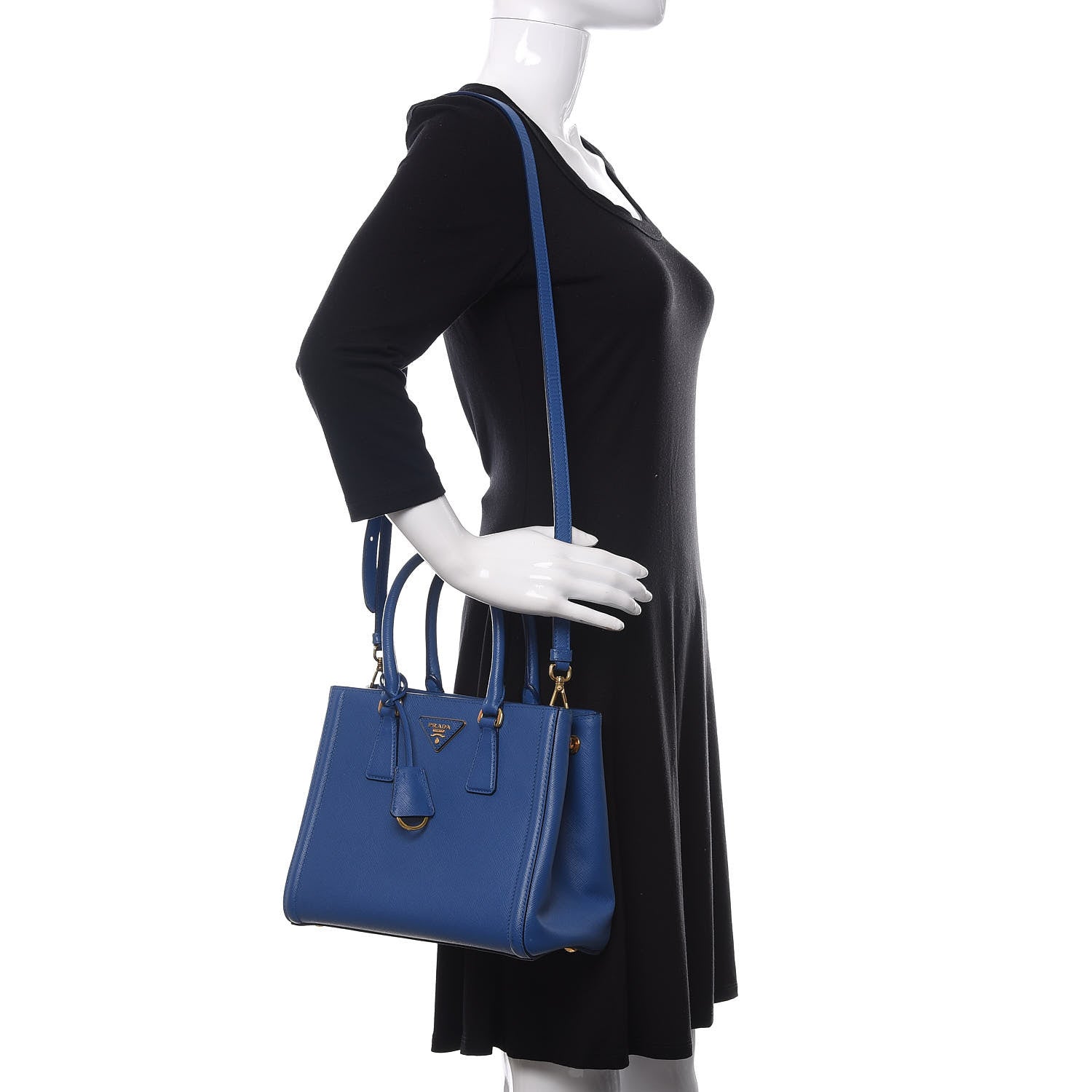 Prada Saffiano Lux Small Tote Azzurro 2 of 9