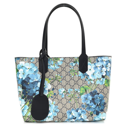 Gucci GG Supreme Monogram Blooms Small Reversible Tote Beige Blue Navy 1 of 16
