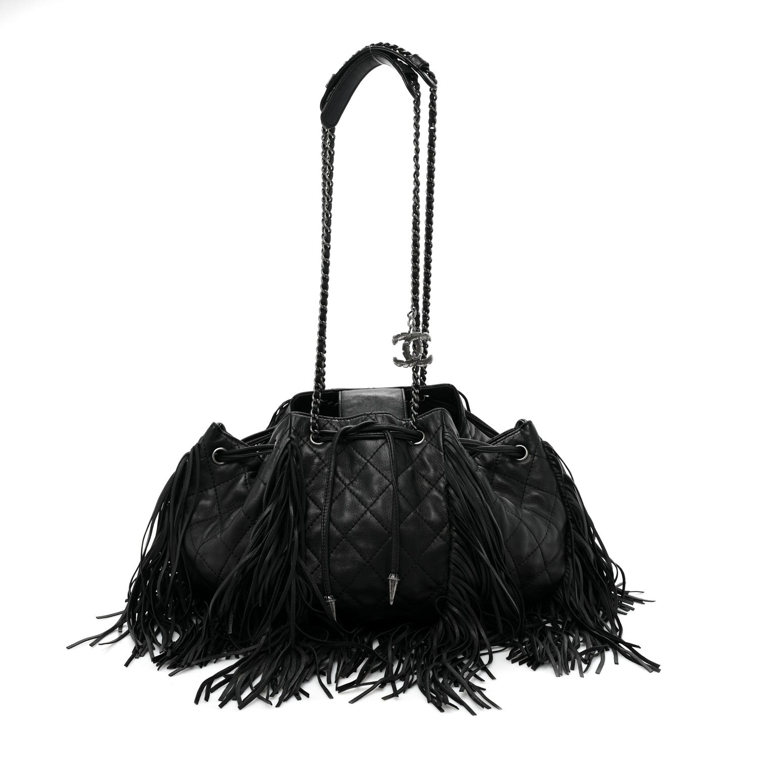Chanel Lambskin Quilted Western Baluchon Fringe Bag Black 1 of 9