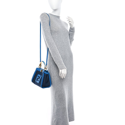 Fendi Denim Fabric Nappa FF Mini Peekaboo Iconic Satchel Blue 2 of 8