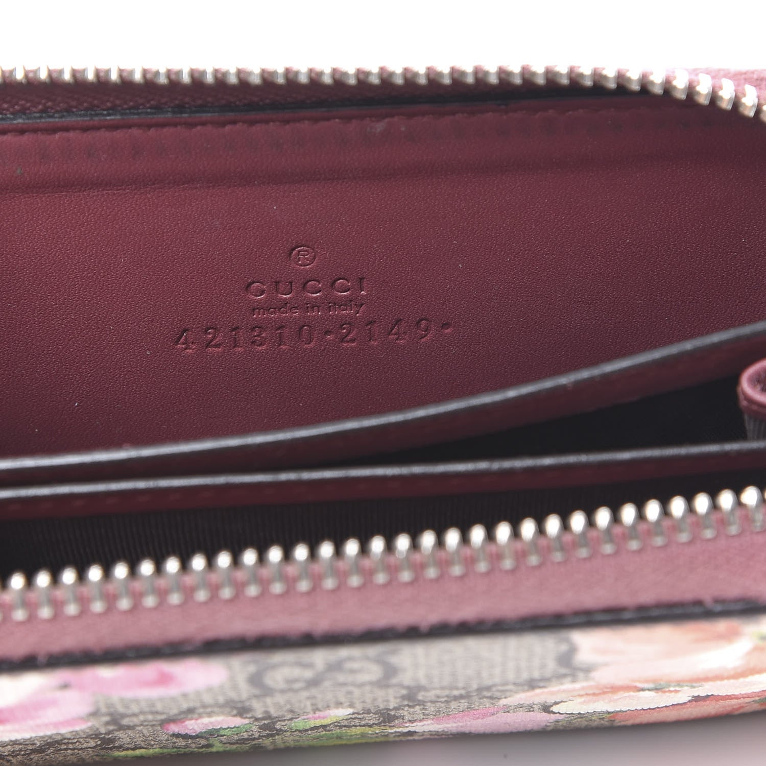 Gucci GG Supreme Monogram Blooms Zip Around Card Case Wallet Beige Multicolor Dry Rose 5 of 9