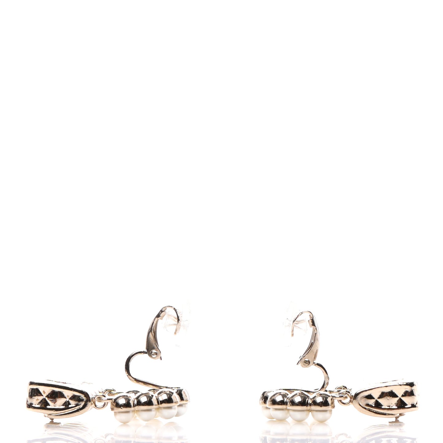 Pearl Quilted CC Clip On Flap Bag Earrings Gold