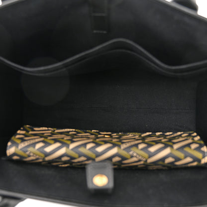Versace Coated Canvas Calfskin La Greca Signature Tote Bag Black Khaki 5 of 9
