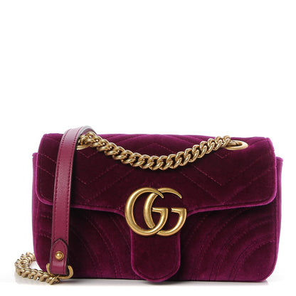 Gucci Velvet Matelasse Mini GG Marmont Shoulder Bag Fuchsia Violet Cyclamen 1 of 7