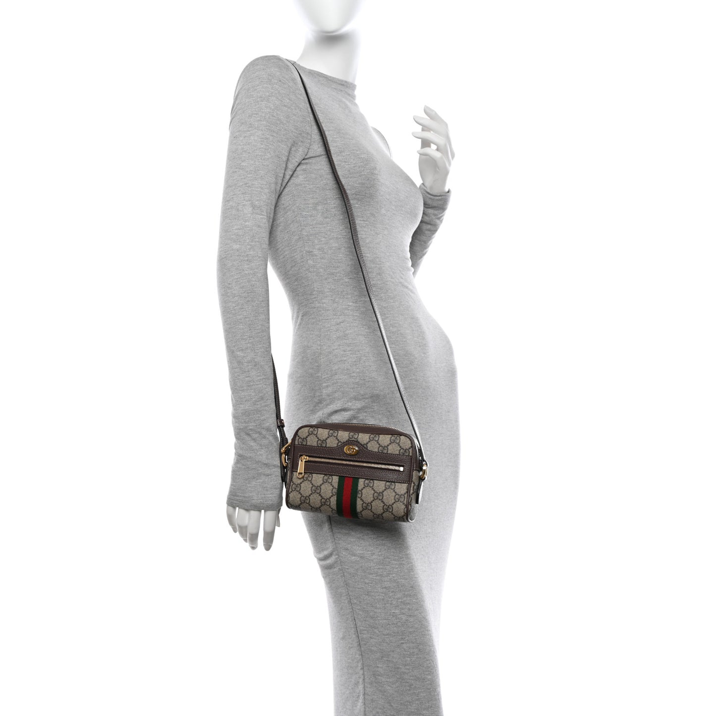 GG Supreme Monogram Web Mini Ophidia Shoulder Bag Brown