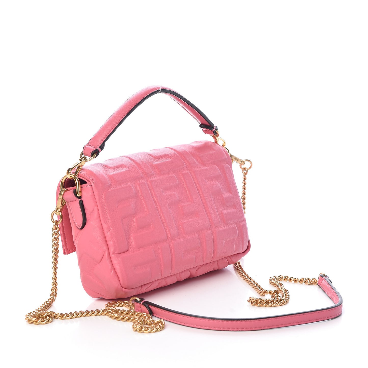 Nappa FF 1974 Embossed Mini Baguette Rosa Fluo