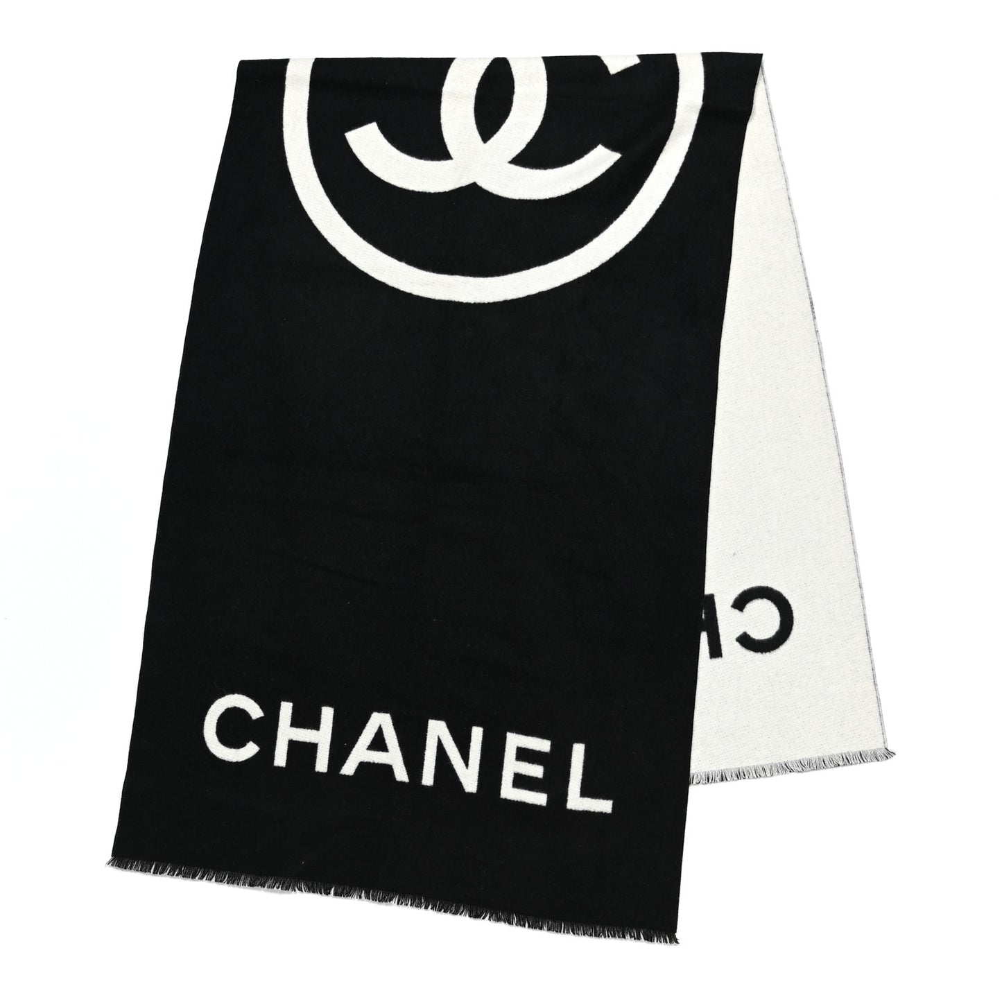 Cashmere CC Fringe Stole Black White