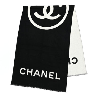Chanel Cashmere CC Fringe Stole Black White 2 of 4