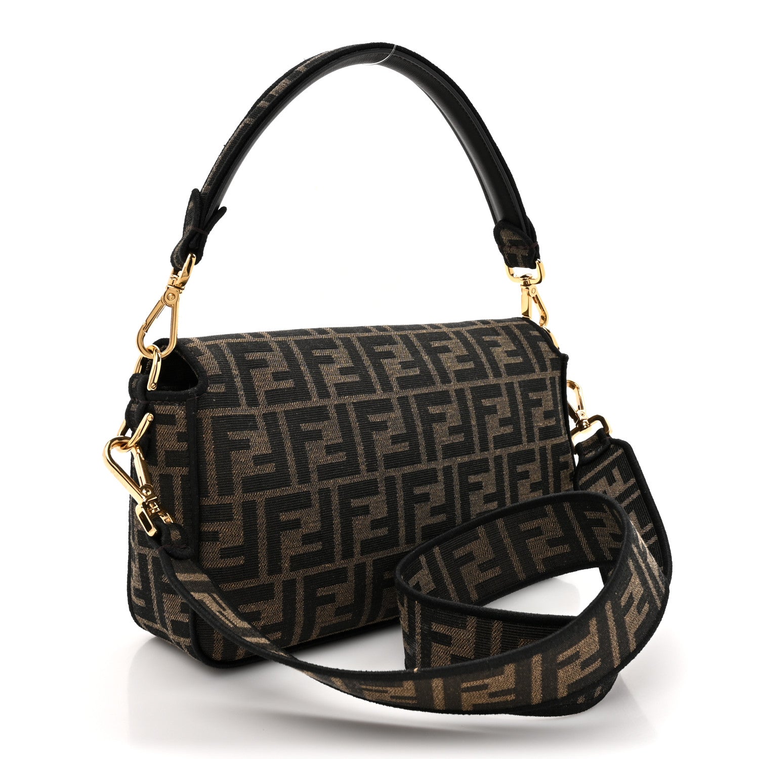 Fendi Fabric Jacquard FF 1974 Medium Baguette Tobacco Moro Black 3 of 11