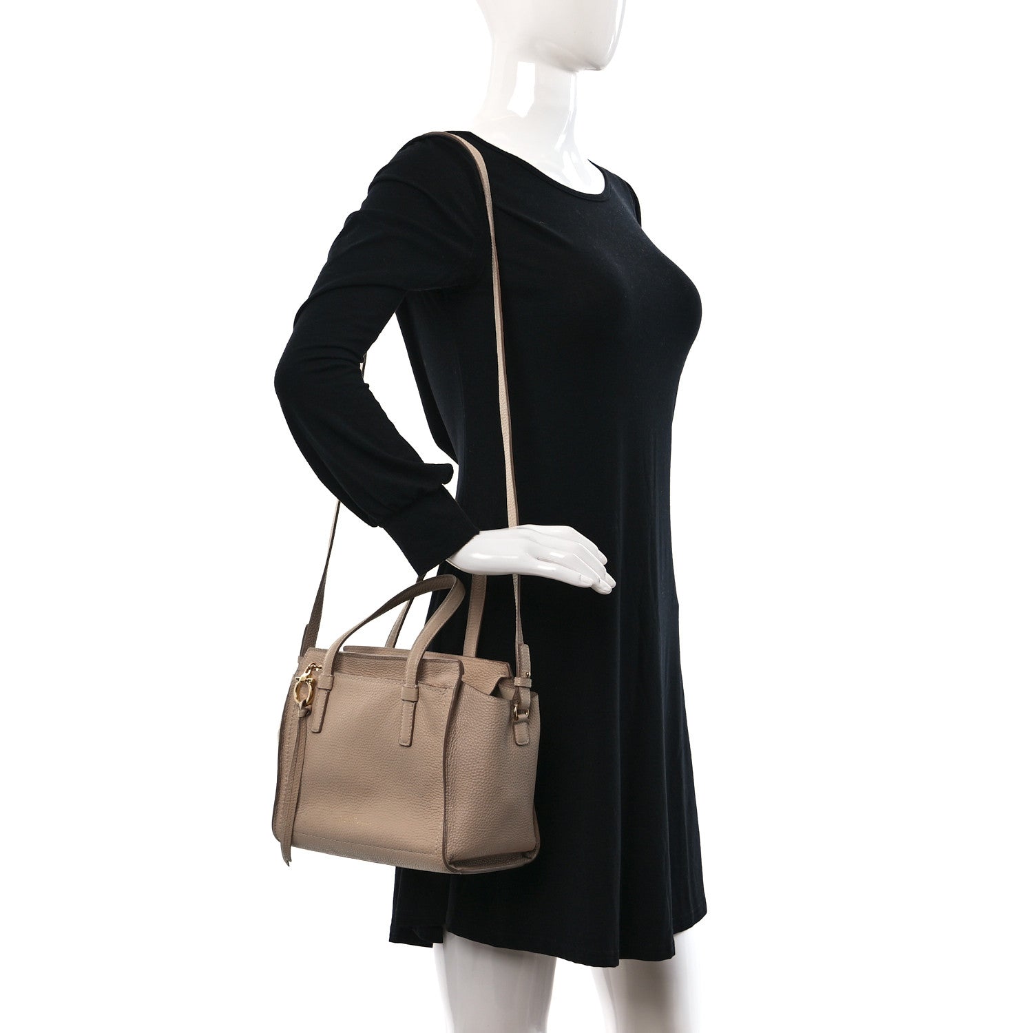 Salvatore Ferragamo Hammered Calfskin Double Handle Small Amy Tote Cumin 2 of 14
