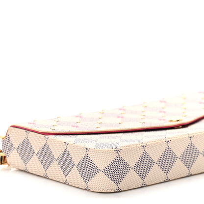 Louis Vuitton Damier Azur Studded Pochette Felicie Chain Wallet Fuchsia 9 of 10