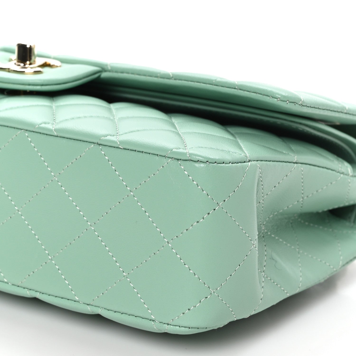 Chanel Lambskin Quilted Medium Double Flap Light Green 10 of 11