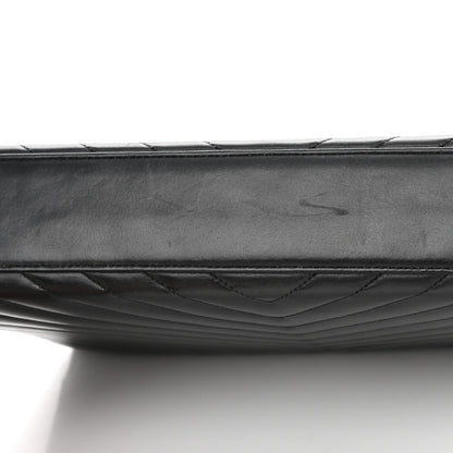 Saint Laurent Smooth Calfskin Matelasse Chevron Large Monogram Satchel Black 16 of 19
