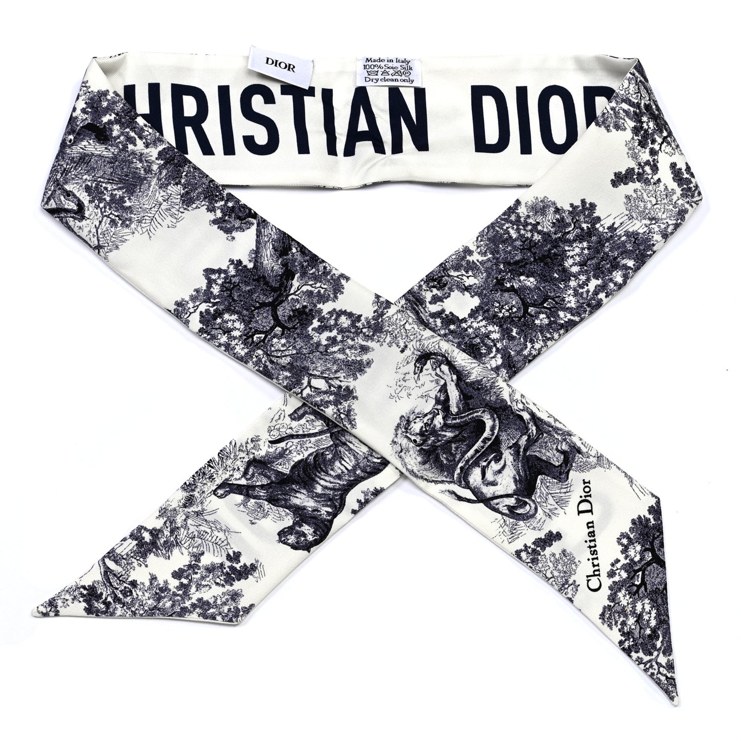 Silk Toile De Jouy Mitzah Scarf Navy Blue