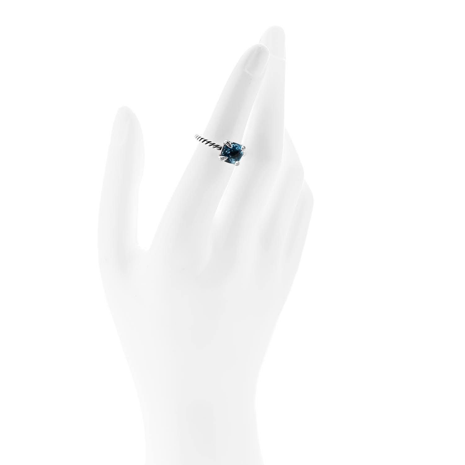 David Yurman Sterling Silver Diamond Blue Topaz 8mm Chatelaine Ring 50 5.5 2 of 6