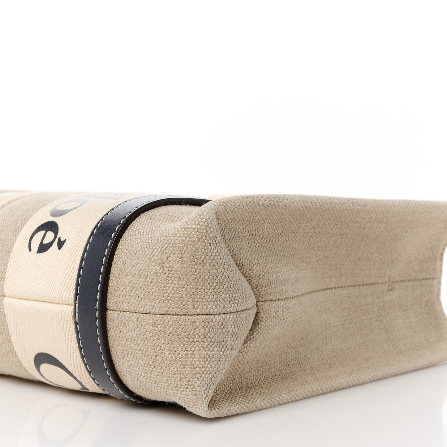 Linen Calfskin Small Woody Ribbon Tote With Strap White Navy