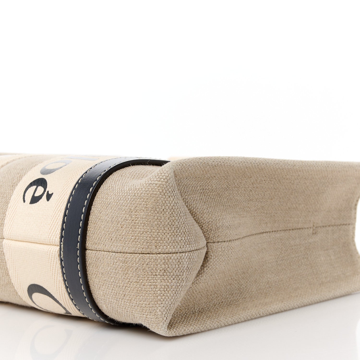 Chloe Linen Calfskin Small Woody Ribbon Tote With Strap White Navy 11 of 11