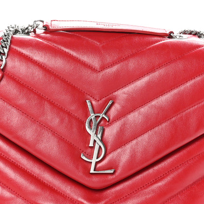 Saint Laurent Calfskin Y Quilted Monogram Medium Loulou Chain Satchel Lipstick Red 8 of 10
