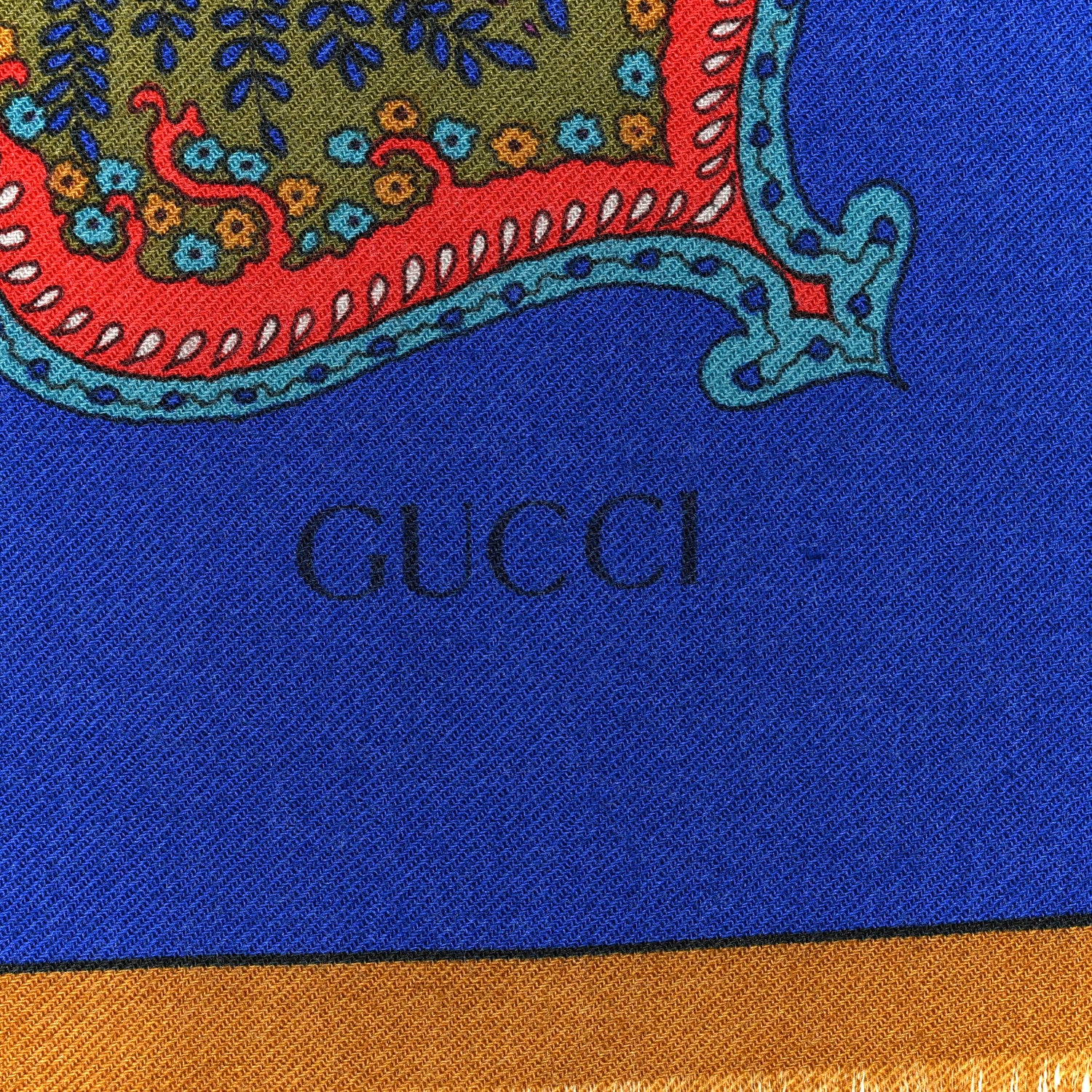 Gucci Wool Silk Paisley Print Fringe Shawl Blue Multicolor 3 of 3