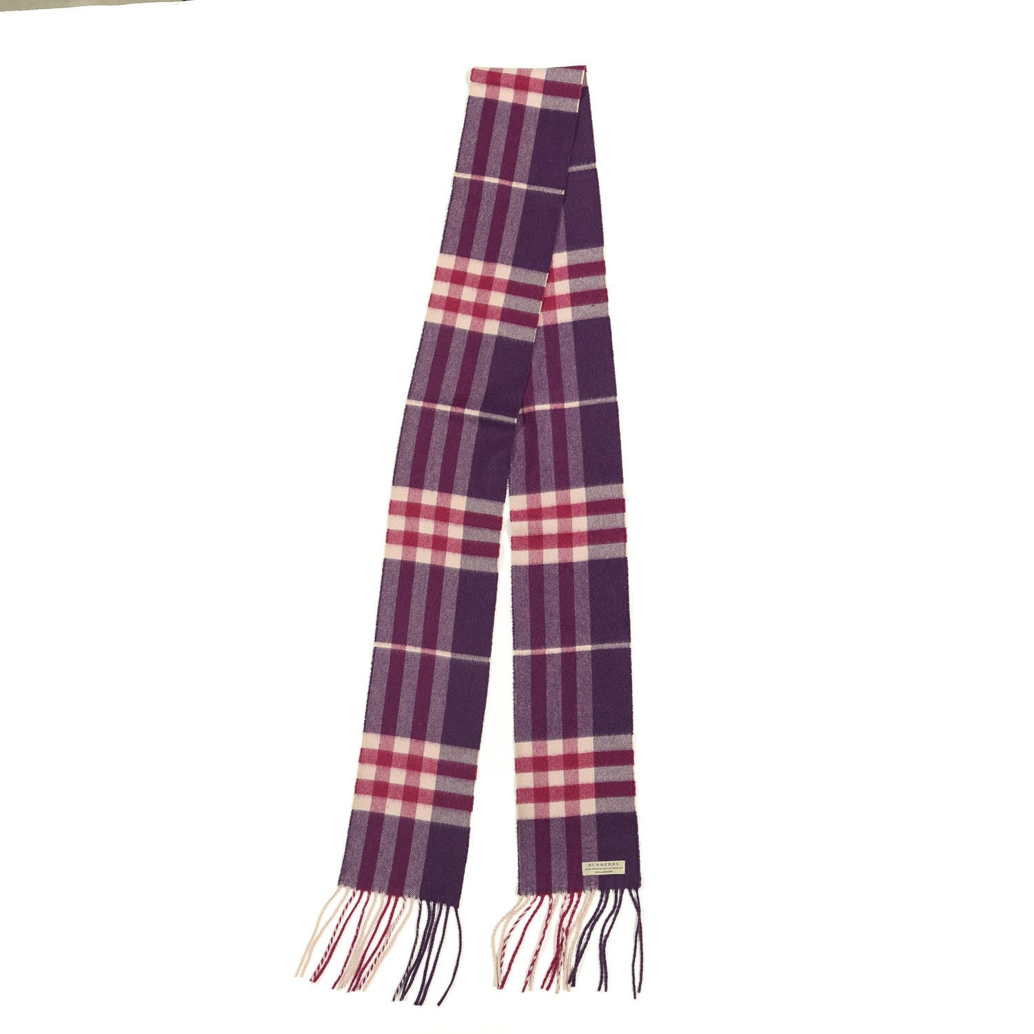 Burberry Cashmere Giant Check Fringe Scarf Purple 2 of 4